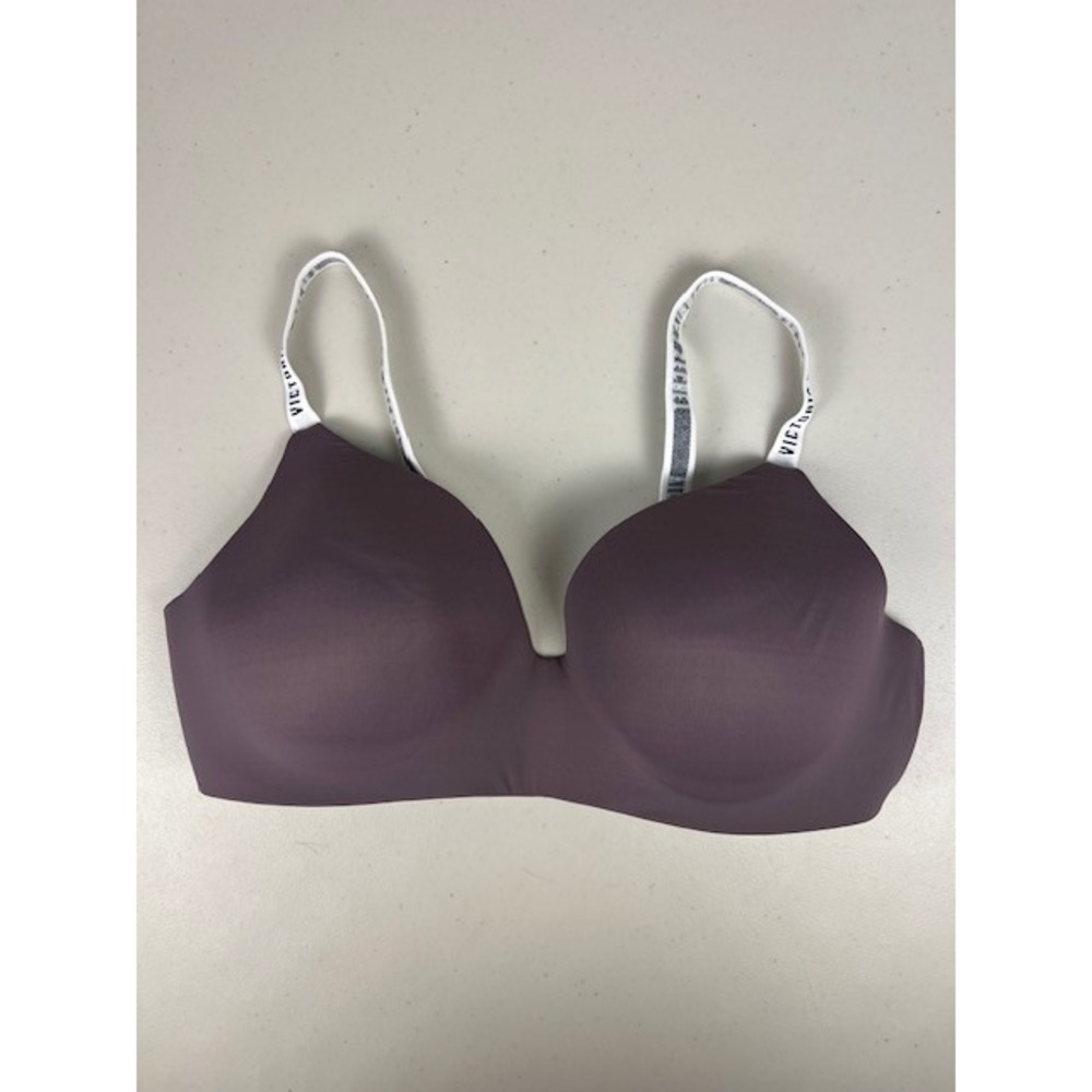Victorias Secret Wireless T-Shirt Bra Plum Purple Logo Straps 38D D85